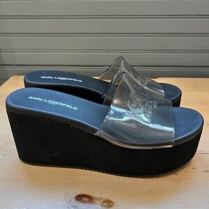 KARL LAGERFELD PARIS Fenya Transparent Platform Slides Women Size 7.5